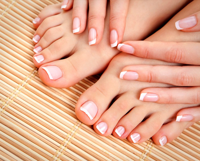 French manicured fingers and toes